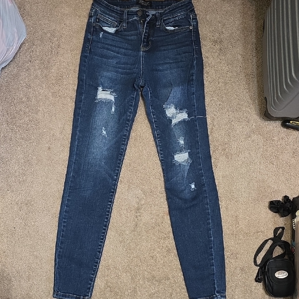 Judy Blue Dark Wash Distressed Skinny Jeans